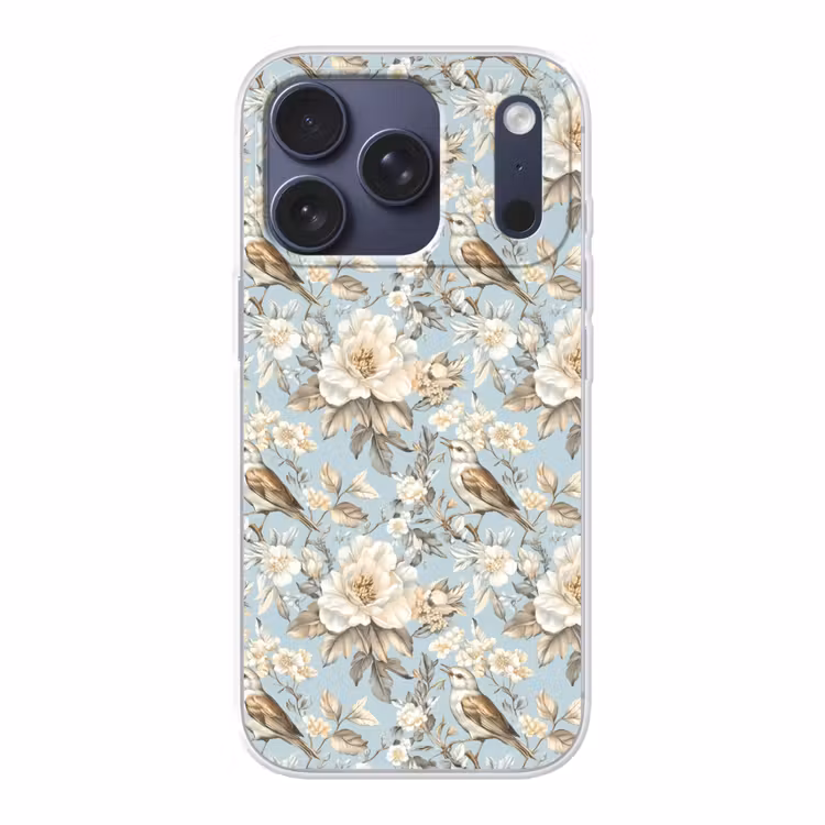 Botanisch - Zangvogel - Blauw Telefoonhoesje iPhone 17 Pro klein 878 -3d
