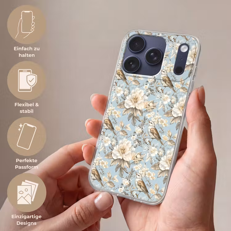 Botanisch - Zangvogel - Blauw Telefoonhoesje iPhone 17 Pro klein 878 -sfeer3_DE