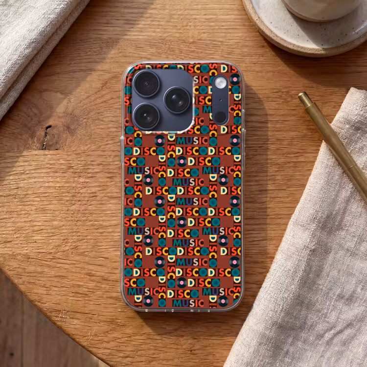Bruin - Retro - Disco - Patroon Telefoonhoesje iPhone 17 Pro klein 878 -sfeer1