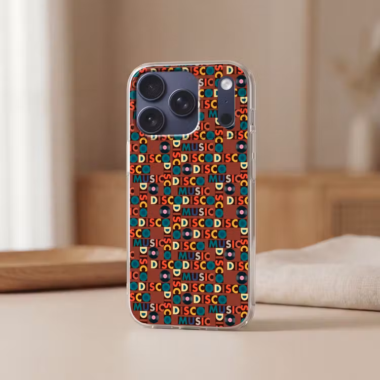Bruin - Retro - Disco - Patroon Telefoonhoesje iPhone 17 Pro klein 878 -sfeer2