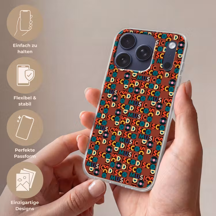 Bruin - Retro - Disco - Patroon Telefoonhoesje iPhone 17 Pro klein 878 -sfeer3_DE