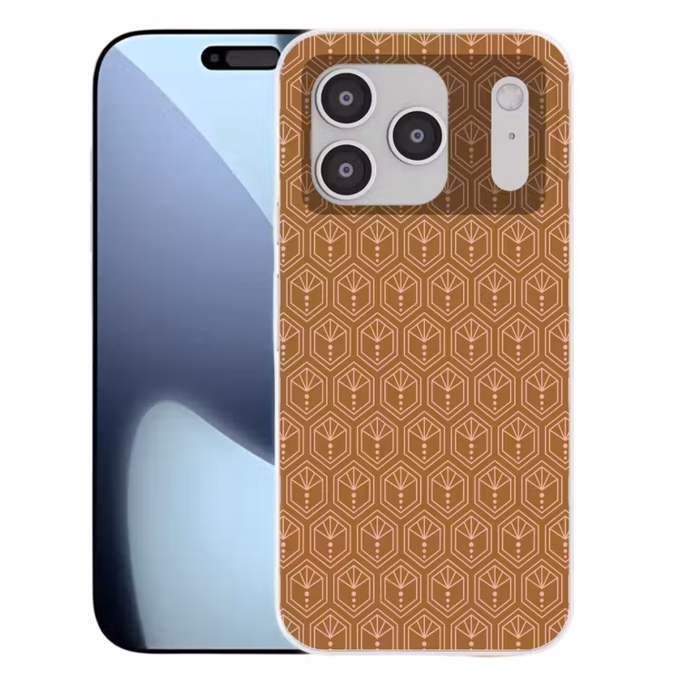 Bruin - Roze - Geometrisch - Patroon Telefoonhoesje iPhone 17 Pro klein 878 -3d
