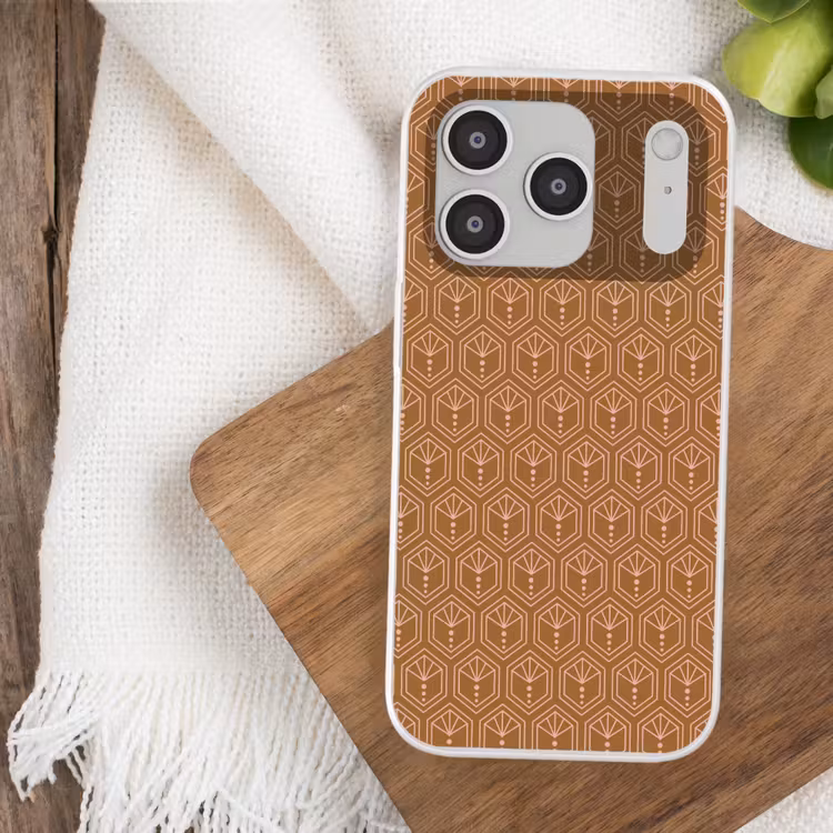 Bruin - Roze - Geometrisch - Patroon Telefoonhoesje iPhone 17 Pro klein 878 -sfeer1