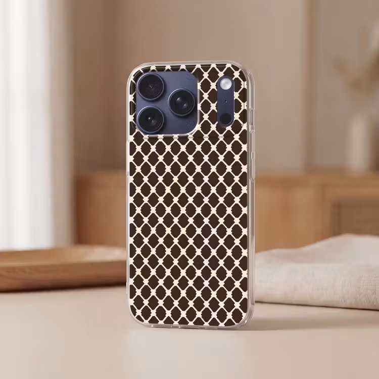 Bruin - Ruitpatroon - Geometrisch Telefoonhoesje iPhone 17 Pro klein 878 -sfeer2