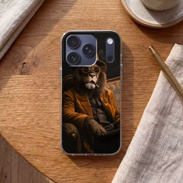 Bril - Leeuw - Bank - Hoed Telefoonhoesje iPhone 17 Pro klein -sfeer1