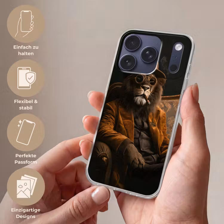 Bril - Leeuw - Bank - Hoed Telefoonhoesje iPhone 17 Pro klein -sfeer3_DE