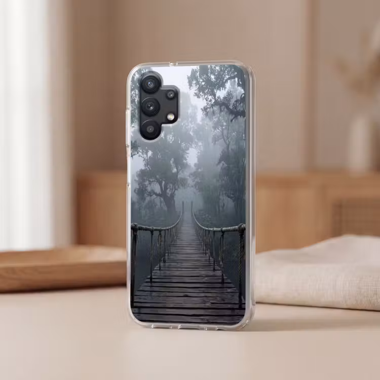 Brug - Jungle - Mist - Natuur Telefoonhoesje Samsung Galaxy A32 5G klein -sfeer2