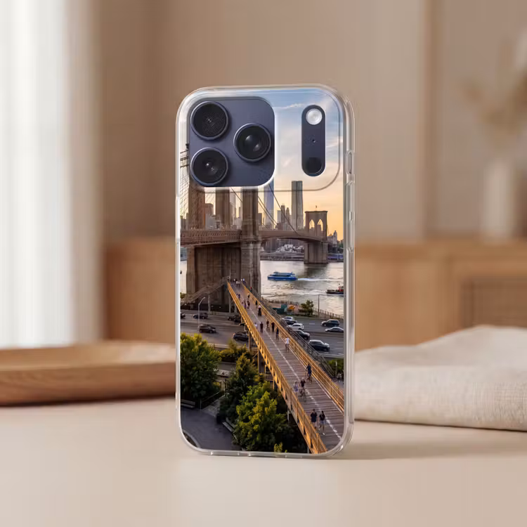 Brug - Rivier - Stad - Zonsondergang - Architectuur Telefoonhoesje iPhone 17 Pro klein -sfeer2