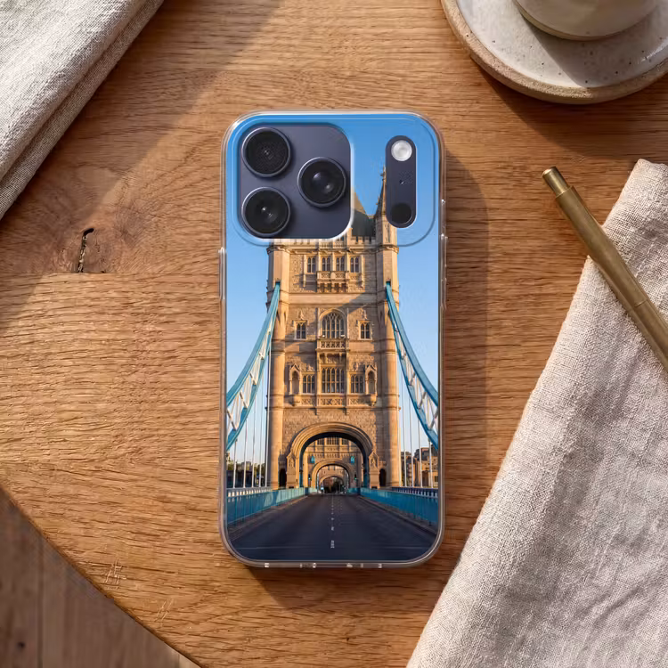 Brug - Toren - Architectuur - Klassiek - Blauw Telefoonhoesje iPhone 17 Pro klein -sfeer1