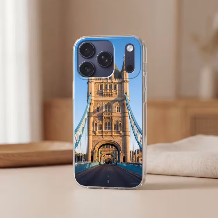 Brug - Toren - Architectuur - Klassiek - Blauw Telefoonhoesje iPhone 17 Pro klein -sfeer2