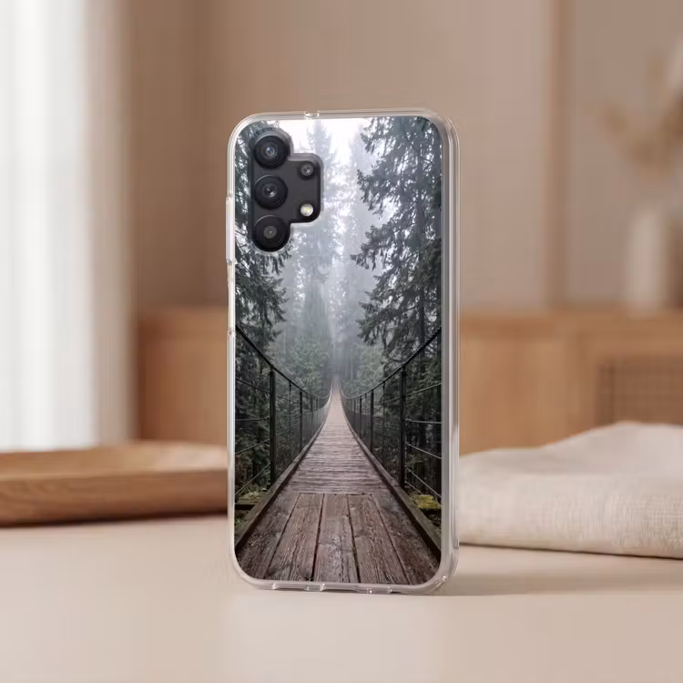 Brug - Bos - Mist - Natuur Telefoonhoesje Samsung Galaxy A32 5G klein -sfeer2