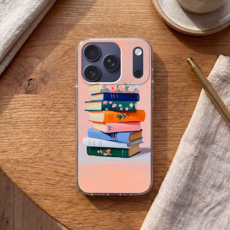 Boeken - Stapel - Kleurrijk Telefoonhoesje iPhone 17 Pro klein -sfeer1