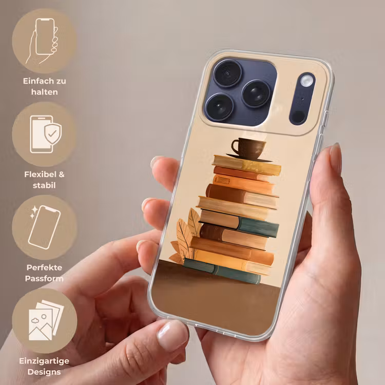 Boeken - Toren - Koffie - Beige Telefoonhoesje iPhone 17 Pro klein -sfeer3_DE
