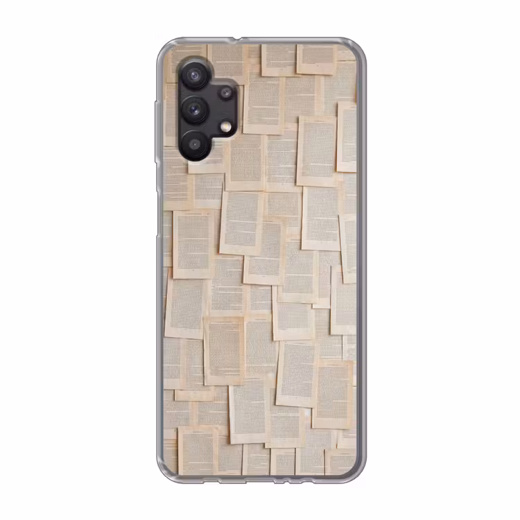Boekpagina - Collage - Literatuur - Vintage - Beige Telefoonhoesje Samsung Galaxy A32 5G klein -3d