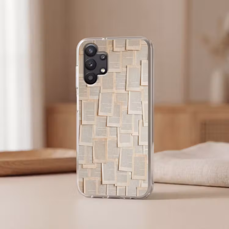 Boekpagina - Collage - Literatuur - Vintage - Beige Telefoonhoesje Samsung Galaxy A32 5G klein -sfeer2