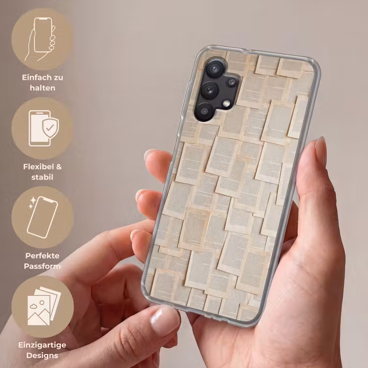 Boekpagina - Collage - Literatuur - Vintage - Beige Telefoonhoesje Samsung Galaxy A32 5G klein -sfeer3_DE