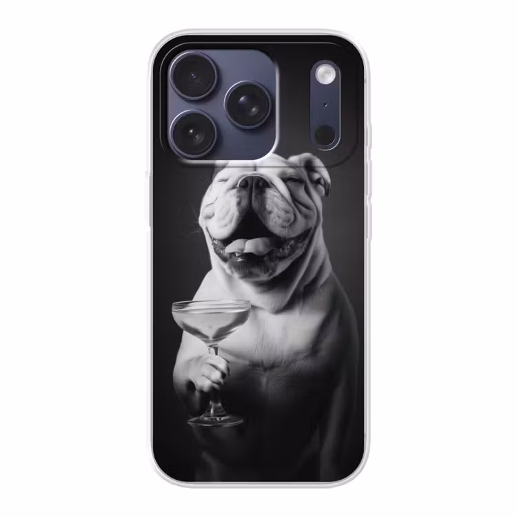 Buldog - Hond - Glas Telefoonhoesje iPhone 17 Pro klein -3d