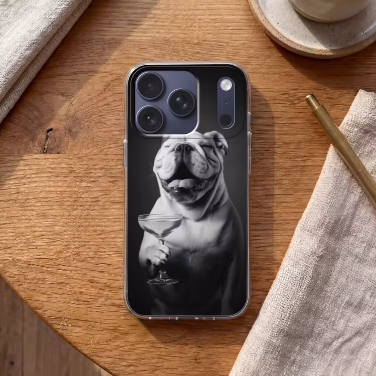 Buldog - Hond - Glas Telefoonhoesje iPhone 17 Pro klein -sfeer1