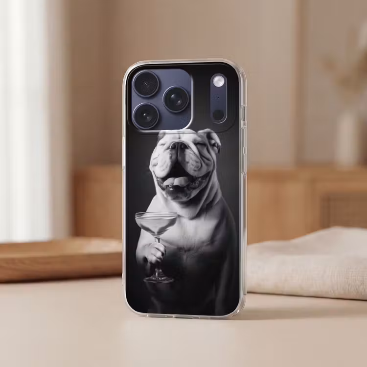 Buldog - Hond - Glas Telefoonhoesje iPhone 17 Pro klein -sfeer2