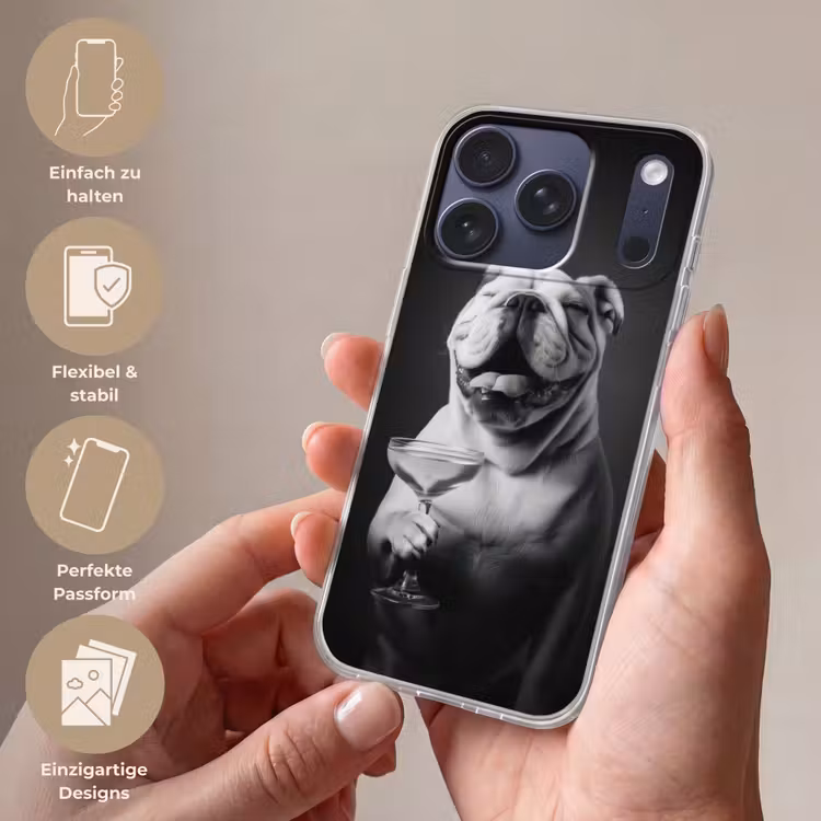 Buldog - Hond - Glas Telefoonhoesje iPhone 17 Pro klein -sfeer3_DE