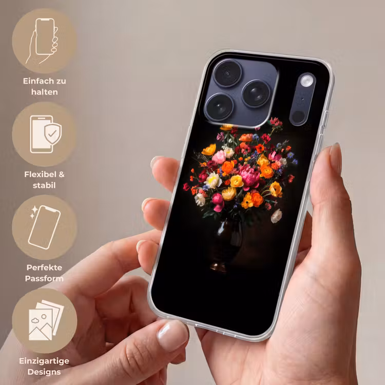 Kleurrijk - Boeket - Vaas - Donkerbruin Telefoonhoesje iPhone 17 Pro klein -sfeer3_DE
