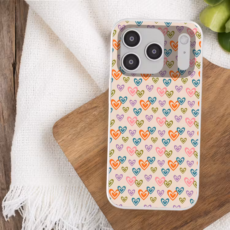Kleurrijk - Hartjes - Patroon - Beige Telefoonhoesje iPhone 17 Pro klein 878 -sfeer1
