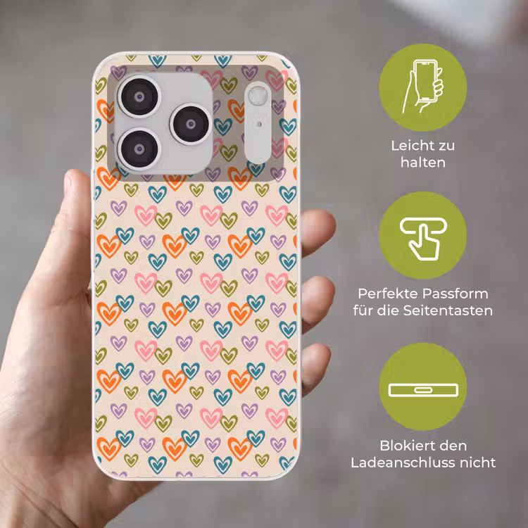 Kleurrijk - Hartjes - Patroon - Beige Telefoonhoesje iPhone 17 Pro klein 878 -sfeer3_DE
