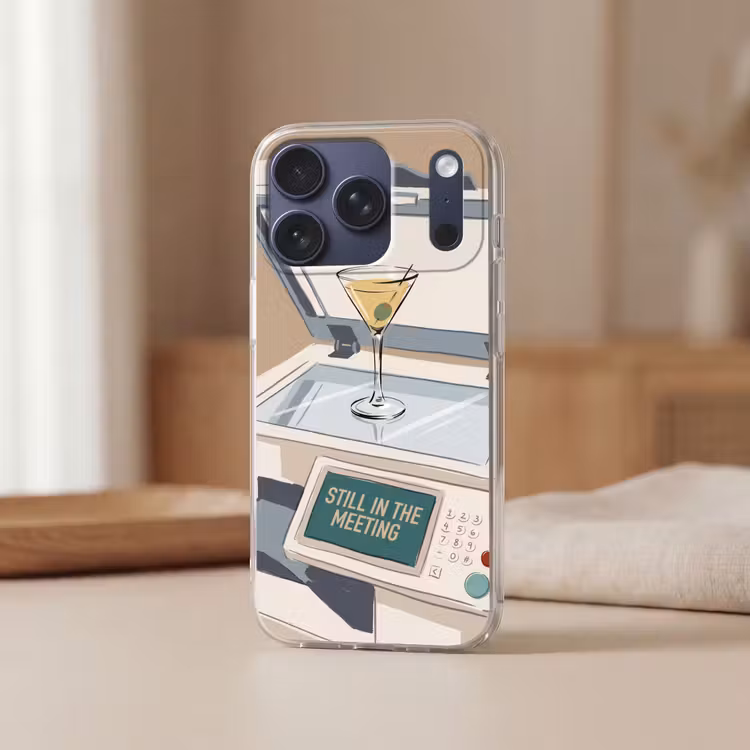 Kantoor - Drank - Humor - Illustratie Telefoonhoesje iPhone 17 Pro klein -sfeer2
