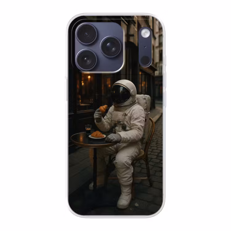 Café - Croissant - Koffie - Astronaut Telefoonhoesje iPhone 17 Pro klein -3d