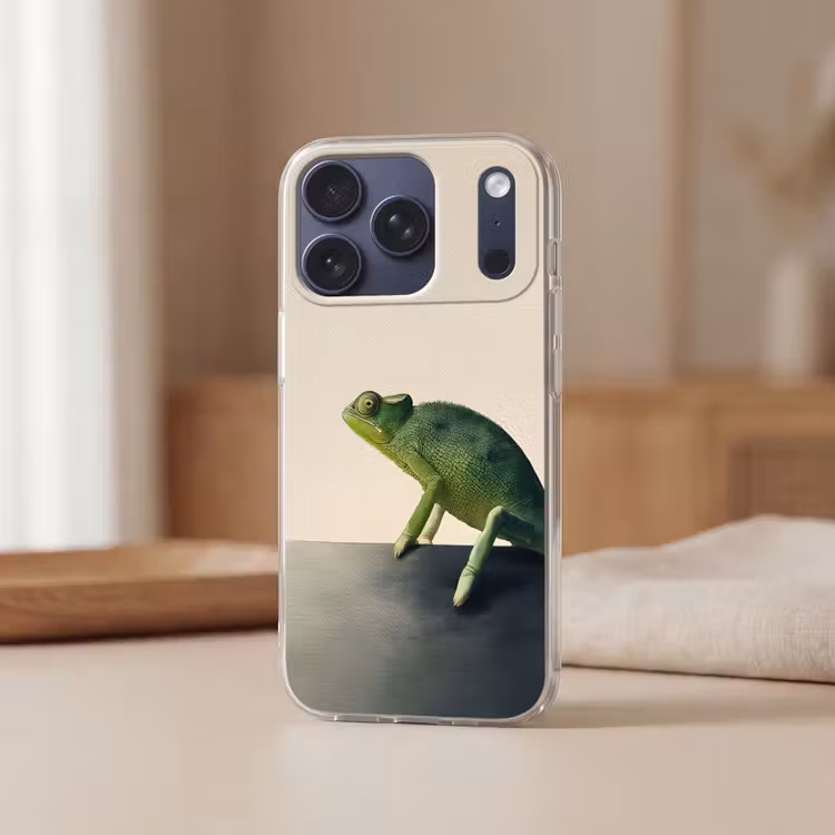 Kameleon - Groen - Minimalistisch Telefoonhoesje iPhone 17 Pro klein -sfeer2