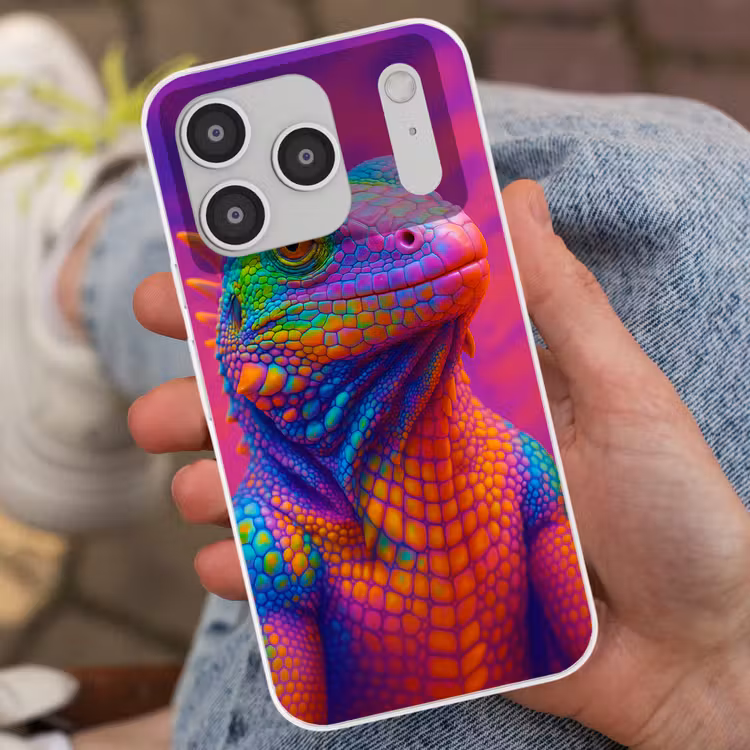 Kameleon - Dieren - Neon - Kleur Telefoonhoesje iPhone 17 Pro klein -sfeer2