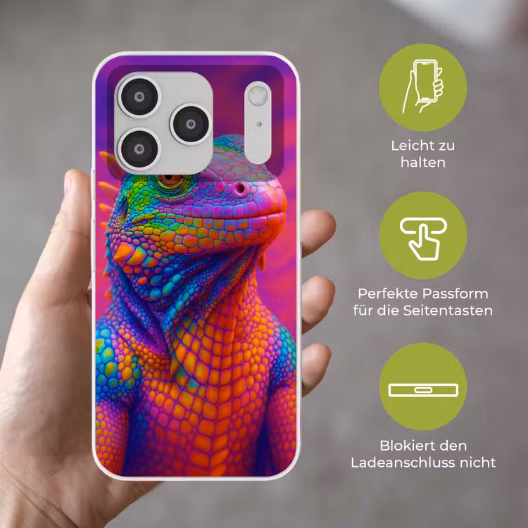 Kameleon - Dieren - Neon - Kleur Telefoonhoesje iPhone 17 Pro klein -sfeer3_DE