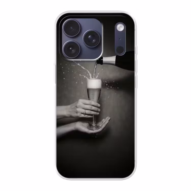 Champagnefles - Glas - Minimalistisch - Spetters Telefoonhoesje iPhone 17 Pro klein -3d