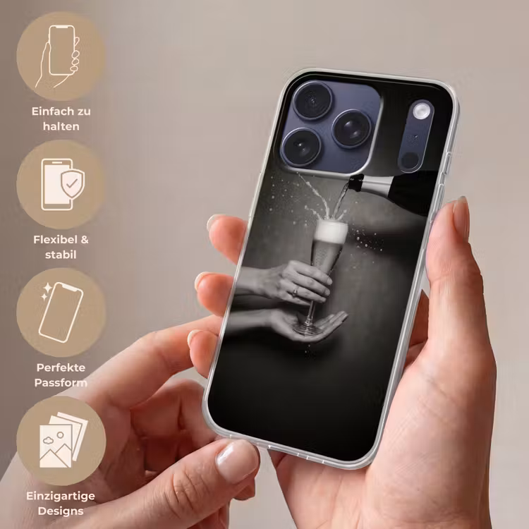 Champagnefles - Glas - Minimalistisch - Spetters Telefoonhoesje iPhone 17 Pro klein -sfeer3_DE