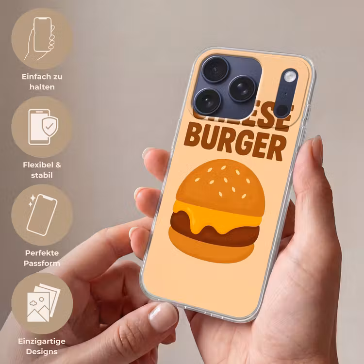Cheeseburger - Minimalistisch - Geel Telefoonhoesje iPhone 17 Pro klein -sfeer3_DE