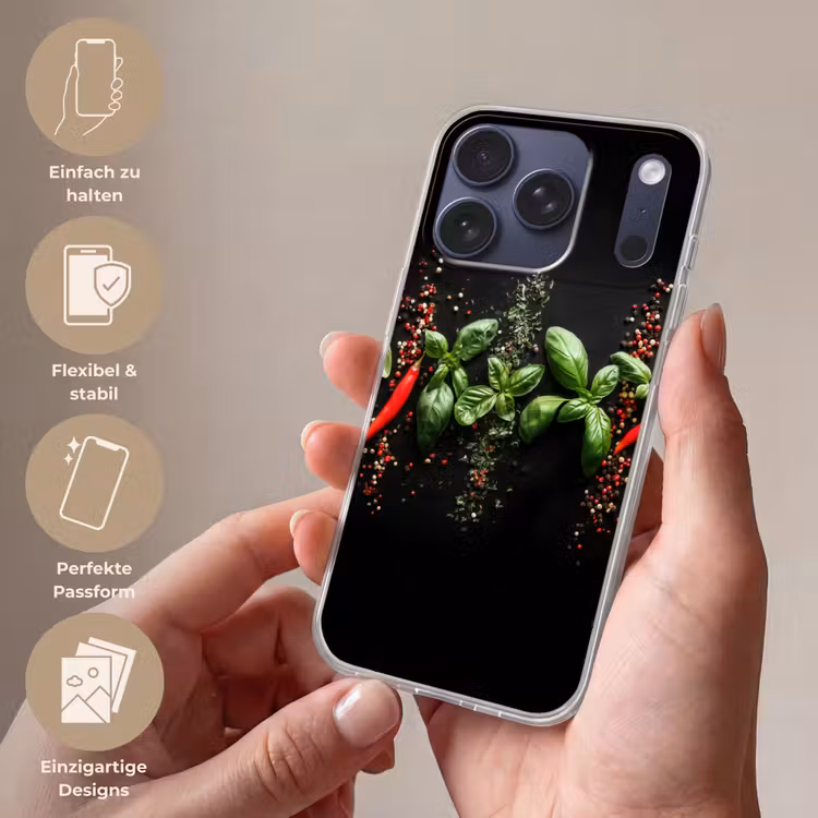 Chilipepers - Basilicum - Blaadjes - Rood Telefoonhoesje iPhone 17 Pro klein -sfeer3_DE