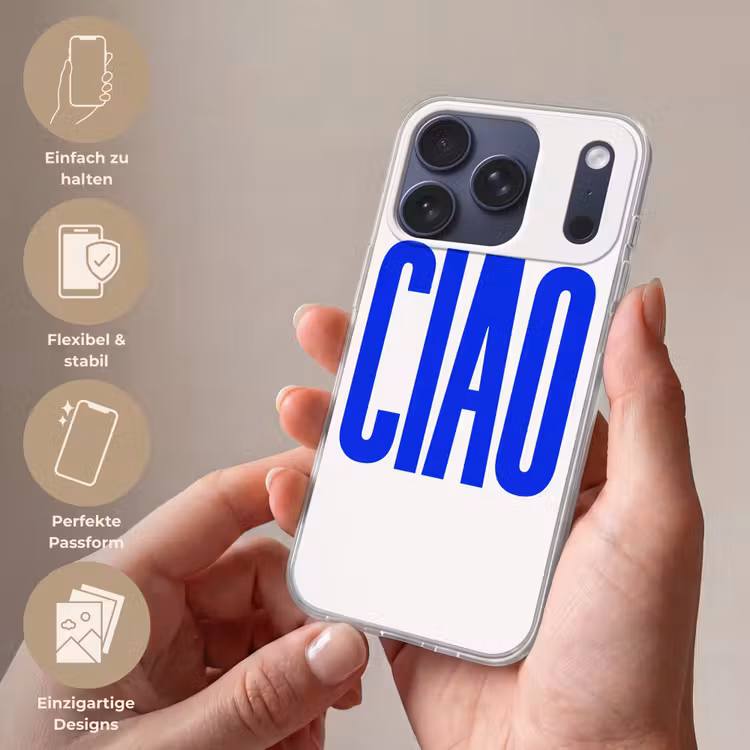 Ciao - Hoofdletters - Blauw - Minimalistisch Telefoonhoesje iPhone 17 Pro klein -sfeer3_DE