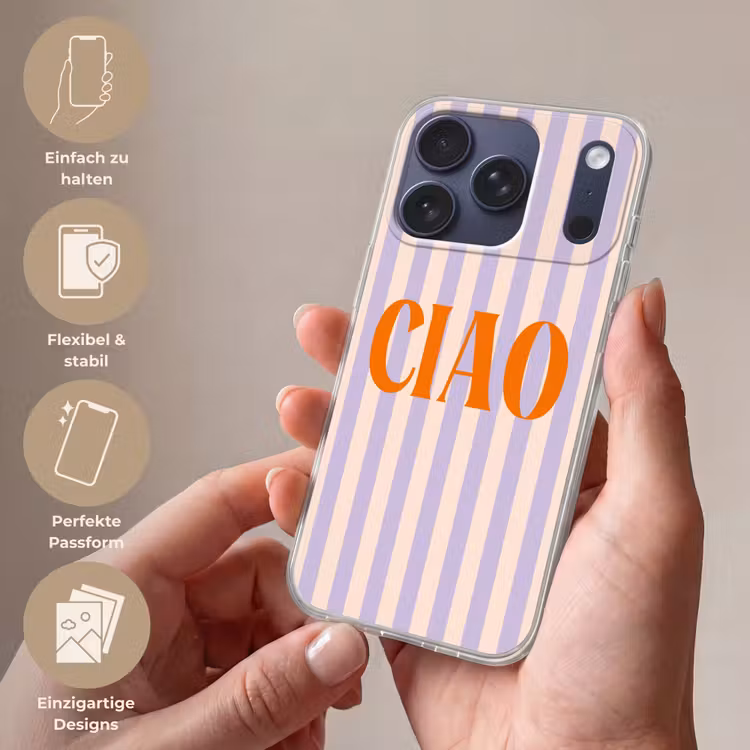 Ciao - Quote - Pastel - Strepen Telefoonhoesje iPhone 17 Pro klein -sfeer3_DE