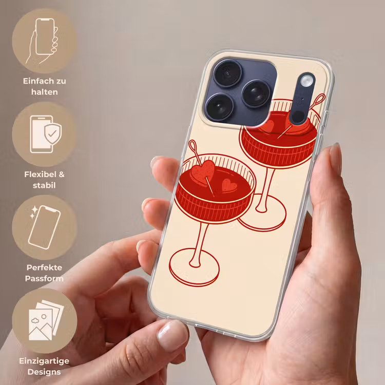Cocktail - Hartjes - Liefde - Illustratie - Rood Telefoonhoesje iPhone 17 Pro klein -sfeer3_DE