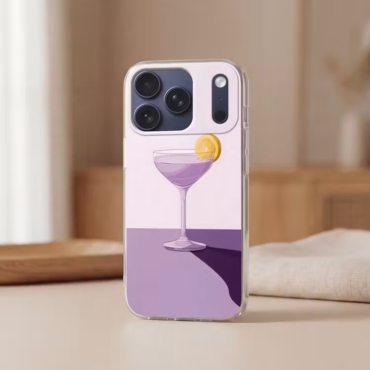 Cocktail - Paars - Minimalistisch - Citroen Telefoonhoesje iPhone 17 Pro klein -sfeer2