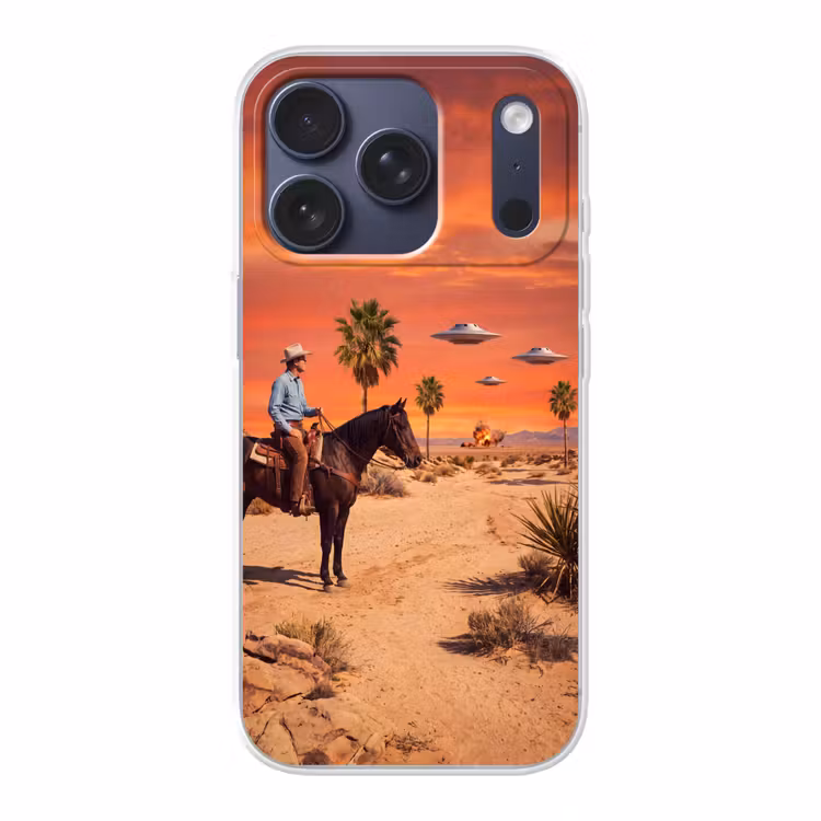 Handyhülle - Cowboy – Pferd – Wüste - Cowboy - Paard - Woestijn Telefoonhoesje iPhone 17 Pro klein