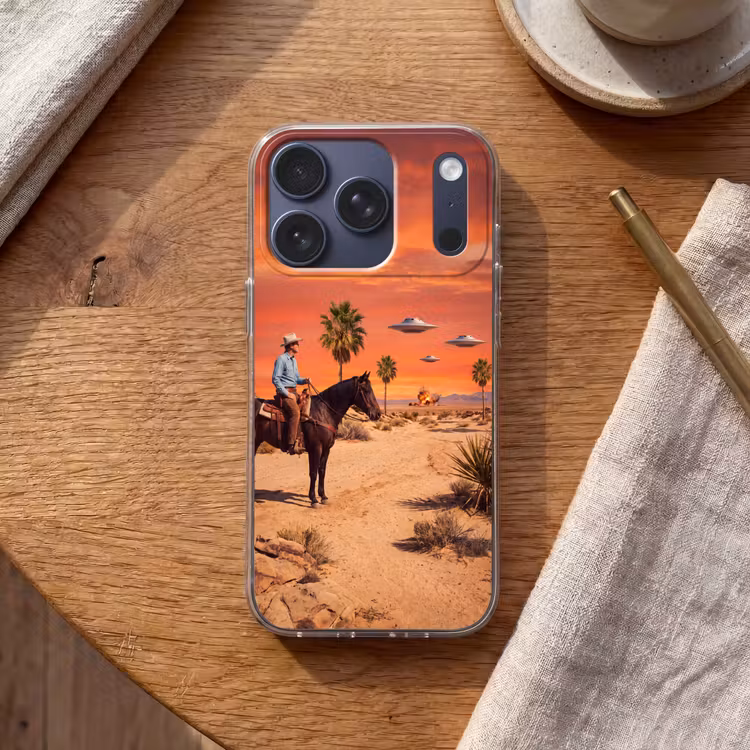 Handyhülle - Cowboy – Pferd – Wüste - Cowboy - Paard - Woestijn Telefoonhoesje iPhone 17 Pro klein
