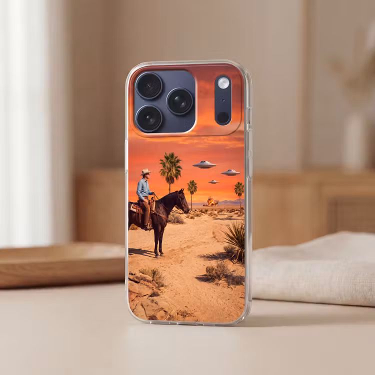 Handyhülle - Cowboy – Pferd – Wüste - Cowboy - Paard - Woestijn Telefoonhoesje iPhone 17 Pro klein