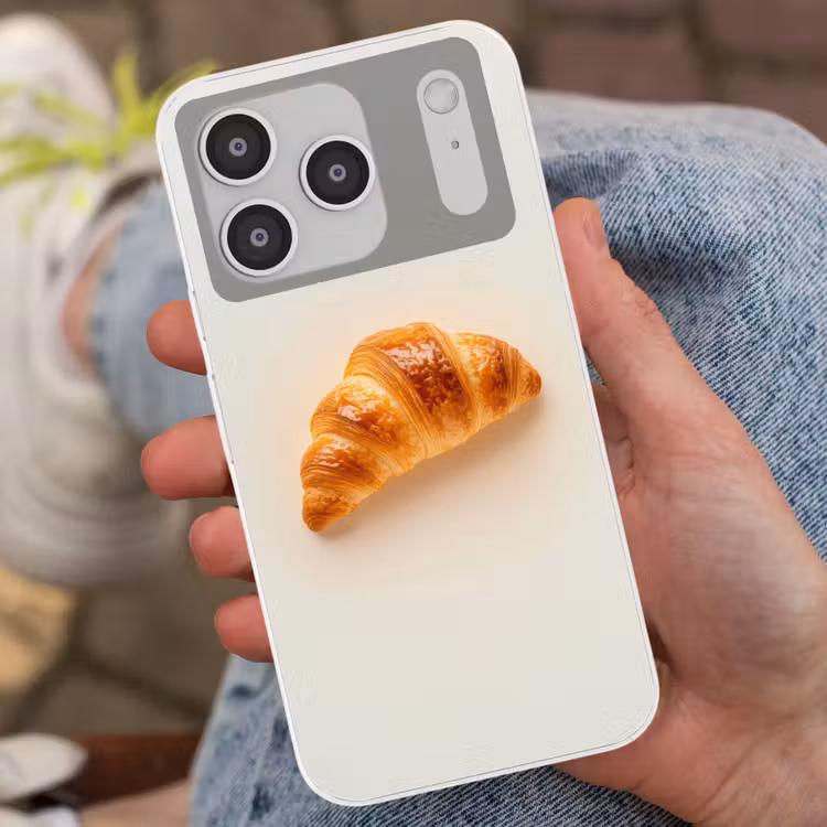 Croissant - Brood - Beige Telefoonhoesje iPhone 17 Pro klein -sfeer2