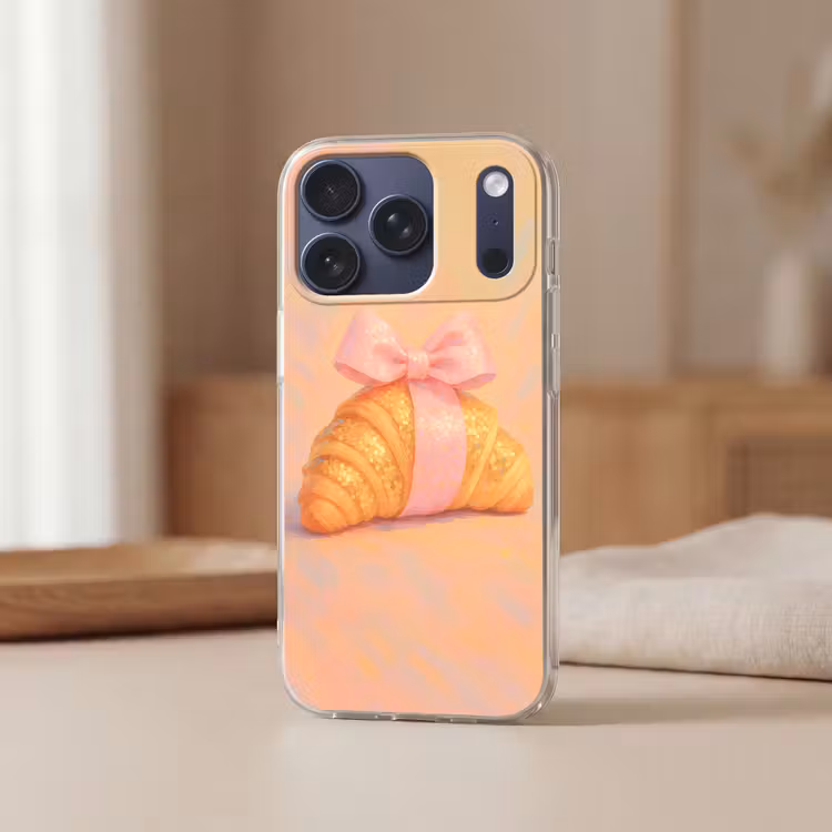 Croissant - Strik - Roze Telefoonhoesje iPhone 17 Pro klein -sfeer2