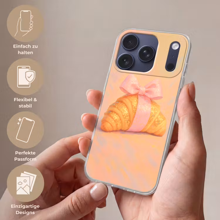 Croissant - Strik - Roze Telefoonhoesje iPhone 17 Pro klein -sfeer3_DE
