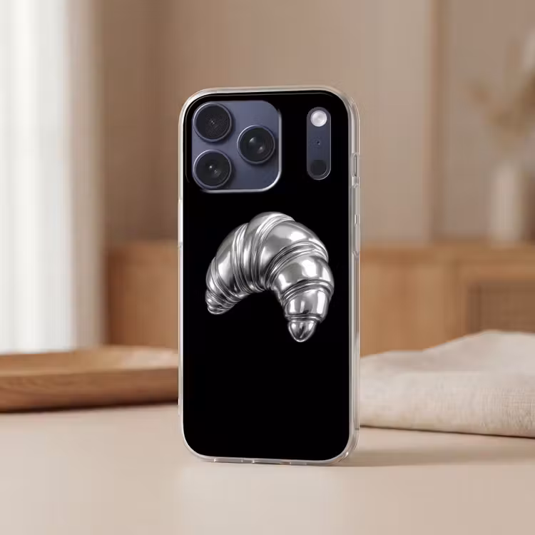 Croissant - Metaal - Zilver Telefoonhoesje iPhone 17 Pro klein -sfeer2
