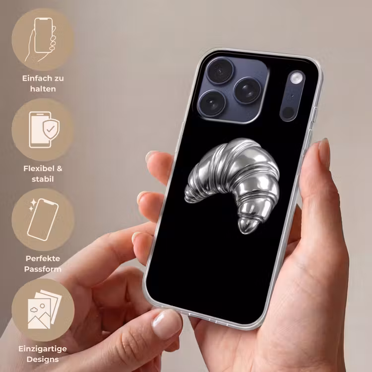 Croissant - Metaal - Zilver Telefoonhoesje iPhone 17 Pro klein -sfeer3_DE