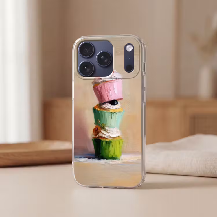 Cupcakes - Gestapeld - Kleurrijk - Fruit Telefoonhoesje iPhone 17 Pro klein -sfeer2