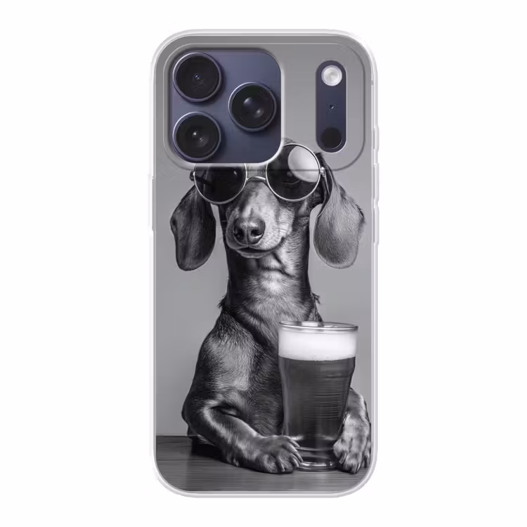 Teckel - Bier - Glas - Bril Telefoonhoesje iPhone 17 Pro klein -3d